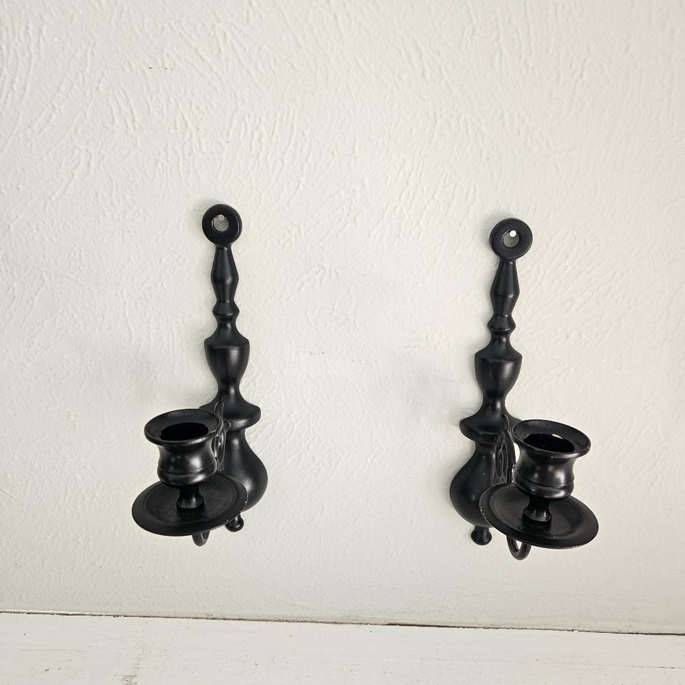 Antique Ebonized Wilton Brass Victorian Style Ornate Candle Wall Sconce - Picture 5 of 7